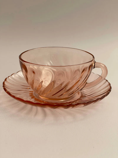 Vintage swirl kopper & underkopper fra Arcoroc | Pink Arcoroc Frankrig