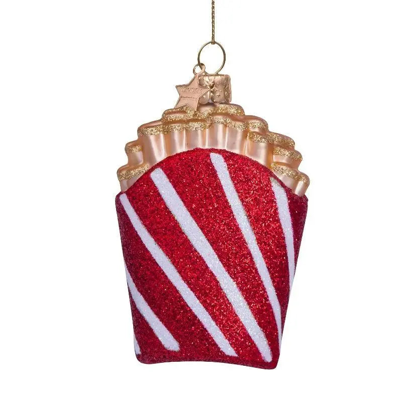 Vondels glas ornament | Rød/hvid glitter pomfritter Vondels