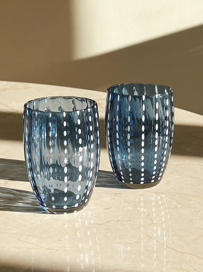 Zafferano - Perle vandglas | Grå/blå prikker - 2 stk. Zafferano